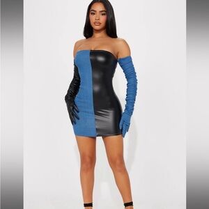 Denim/faux  leather mini dress